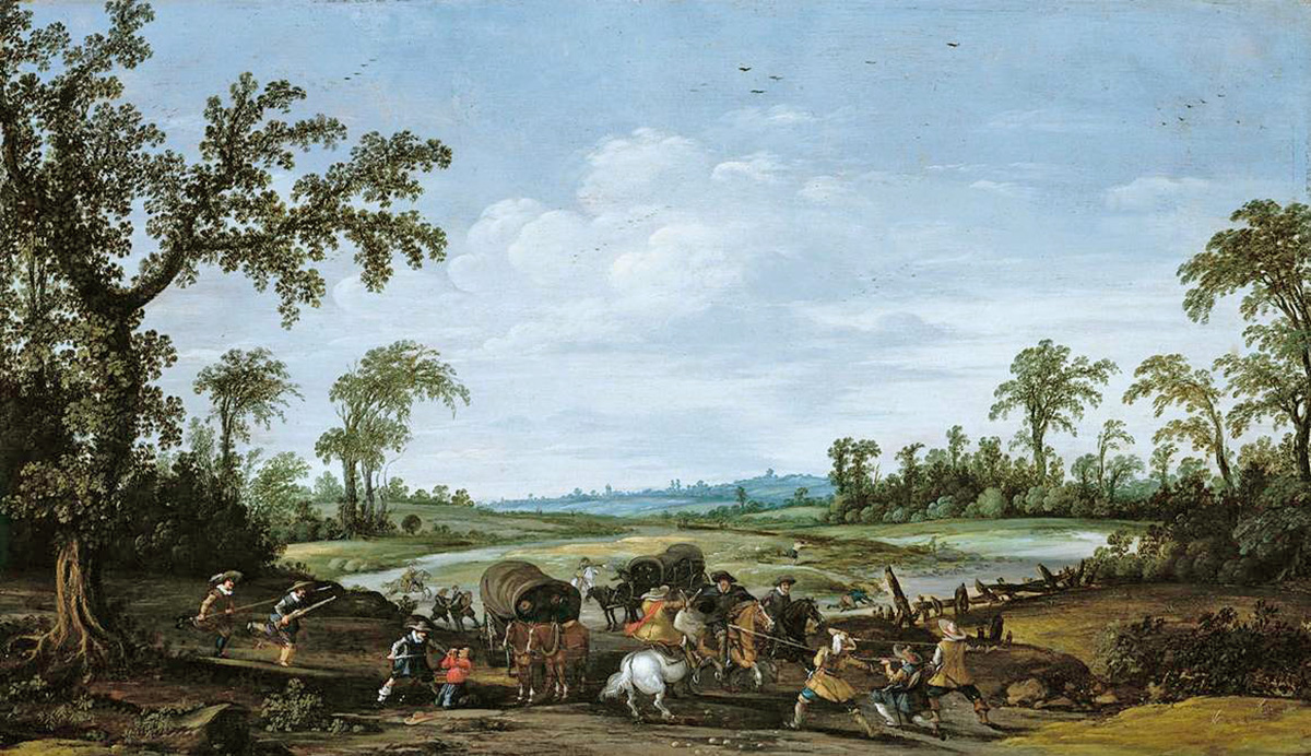 bandits attacking a caravan of travellers